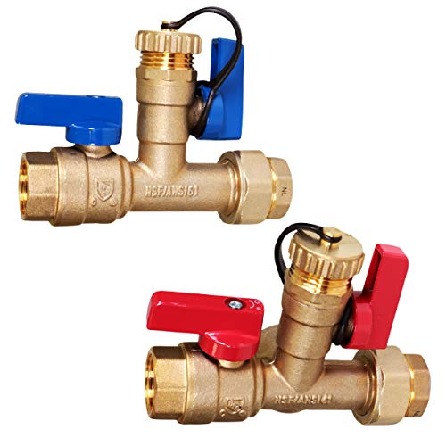 Image of Midline Valve GUHW-JTP3-U-MG Tankless Water Heater Kit- Set of 2 Heavy Duty Hot and Cold Isolation Valves with Cleanouts, Forged Brass, 1 in. FIP
