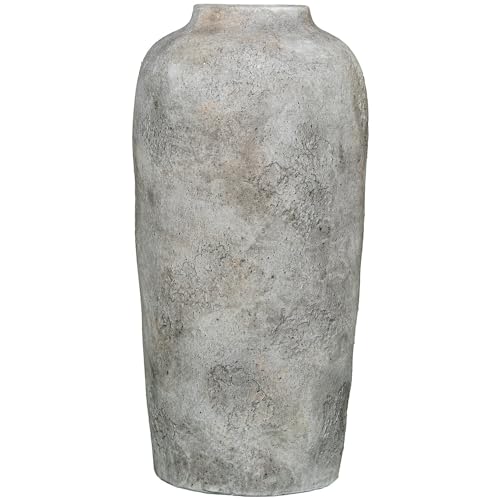 DRW Jarron de Suelo de Ceramica Blanco Rustico 21x21x43 cm