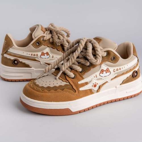 Bobo's House Friendly Kitty Chunky Brown Sneakers Kawaii Unisex Vegan Leather Platform Shoes4