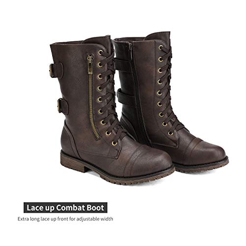 Dream Pairs 40202-TERRAN-2N-BROWN-SZ-8.5-NEW Women'S Combat Boots, Mid Calf Built-In Wallet Pocket Lace Up Military Ankle Booties,Size 8.5,Brown,Terran thumb #3