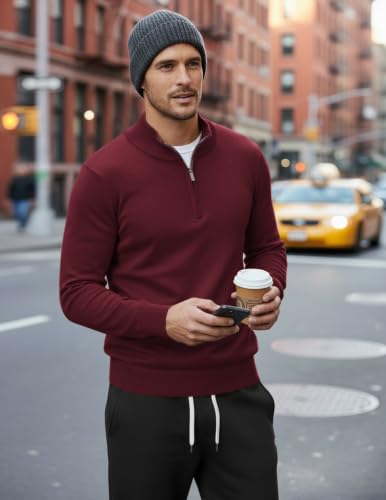 Image of COOFANDY Men's Quarter Zip Up Sweaters Slim Fit Lightweight Mock Pullover