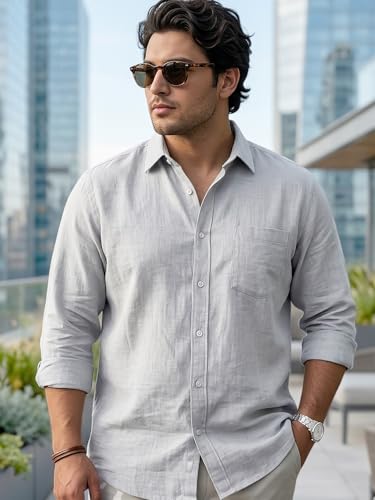 Image of Urbano Plus Men's Linen Blend Full Sleeve Relaxed Fit Casual Solid Shirt