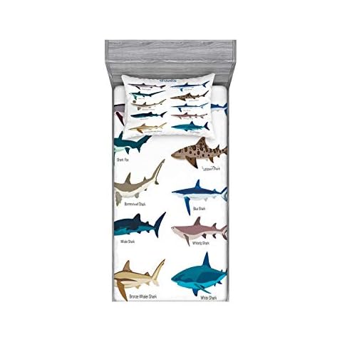 Ambesonne Juego de sábanas de tiburón con fundas de almohada Cover