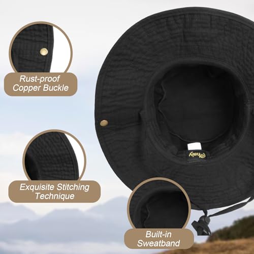 Image of Bucket Hat Wide Brim UV Protection Sun Hat Boonie Hats Fishing Hiking Safari Outdoor Hats for Men and Women