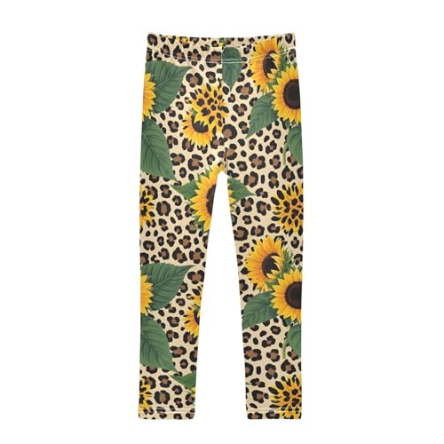 Leopard Sunflower Print Girls Leggings Soft Stretch Workout Yoga Dance Pants for Kids Casual Tights