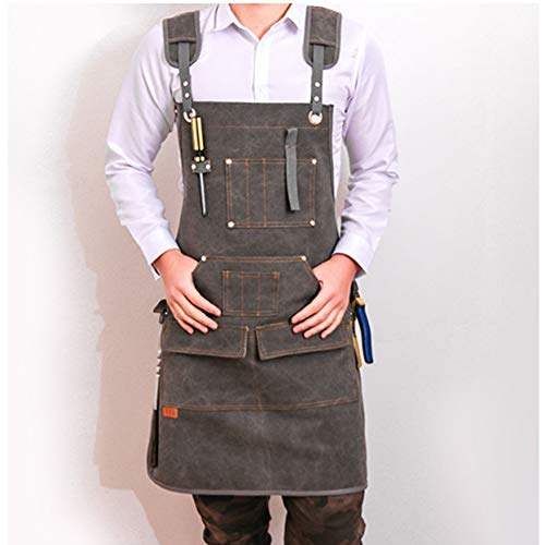 Kani Woodworking Shop Apron, Canvas Work Apron With Pockets For Men Women, Adjustable Cross Back Strap Tool Apron For Woodworker Blacksmiths Gardeners Mechanics Bbq (Grey) #TOP6