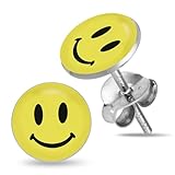 Smiley Face Logo 925 Sterling Silver Stud Earring. Sold by Pair