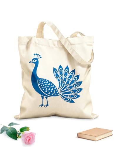 XIARON Bolsas reutilizables para la compra un pavo real de vista completa Tela de 340g/m² de grosor Material agradable para la piel L Azul