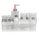 LAGUTE 5PCS Vintage Classic Luxury Bathroom Bath 3D Decor Accessories Collection Set for Hotel & Home with Soap dispenser, Toothbrush Holder, Toothbrush Cup, Soap Dish (White)