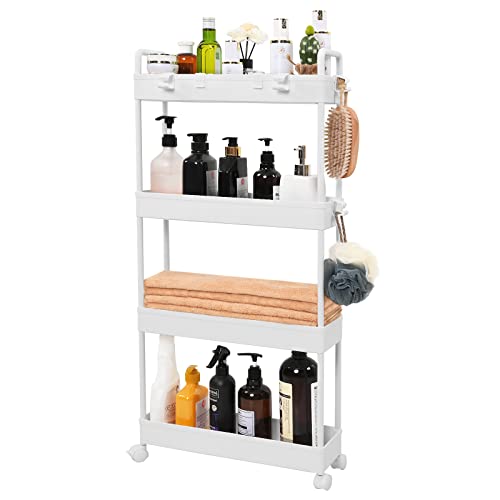 Arogan Slim Rolling Storage Cart With Wheels, 4 Tier Organizer, Rolling Utility Cart For Kitchen, Bathroom, Laundry Room, Office, Narrow Place (White) #TOP6