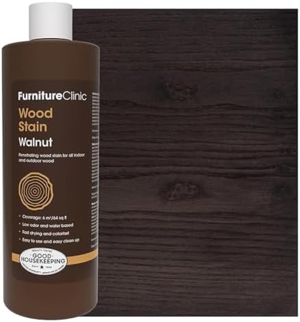 Furniture Clinic Wood Stain | Walnut | Water Based | Fast Drying, Low Odor, & Non-Toxic | for Indoor & Outdoor Furniture and More | Multiple Finishes | (17oz / 500ml)