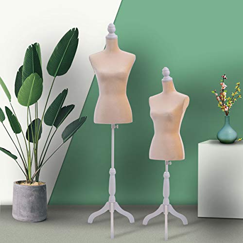 Jaxpety 51”-66”H Female Mannequin Body Form Dressing Model With Adjustable Tripod Standing For Clothing Jewelry Display, Beige #TOP5
