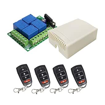 QIACHIP 433 MHz RF Wireless Remote Control Switch Wireless 4 Channels Relay 12 V Receiver with 4 Transmitters for Motor Garage Door Light Electric Curtain