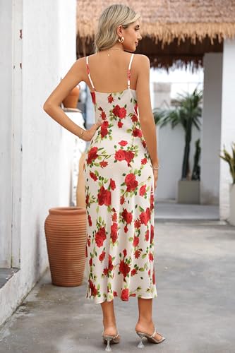 Image of Women's Spaghetti Strap Midi Satin Silk Dresses Slip Cowl Neck Party Cocktail Evening Sexy Dress