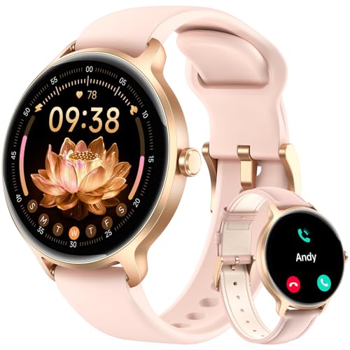 Smart Watch for Women, 1.27' AMOLED Screen Smartwatch with Answer/Make Call for iPhone/Android/Samsung, Fitness Tracker with 120+ Sport Modes, Heart Rate/Sleep/Health Monitor, IP68 Waterproof, 2 Bands