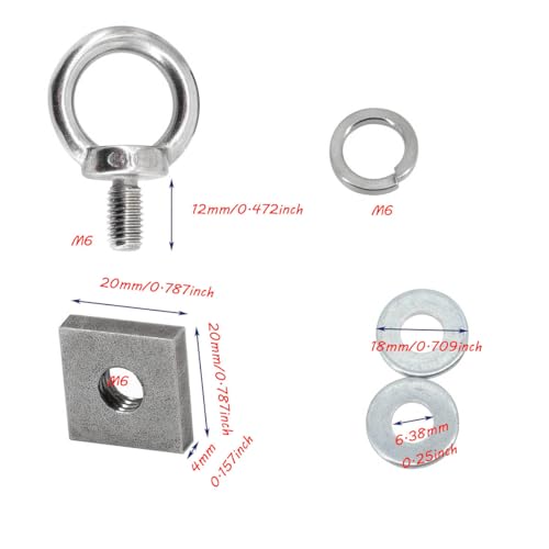 Image of 6pcs T Track Mount Tie Down Anchor Kit M6 for Roof Rack 304 Stainless Steel with Nuts & Lifting Eye Bolts for 4WD Awnings & Accessories