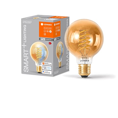 LEDVANCE SMART+ WIFI LED-Lampe, Gold-Tönung, 8W, 650lm, Kugel-Form mit 80mm Durchmesser & E27-Sockel, regulierbares Weißlicht (2200-5000K), dimmbar, App- oder Sprachsteuerung, gute Lebensdauer