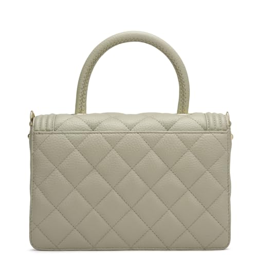 Image of Da Milano Leather Satchel for Women - Khaki | Genuine Leather Handbag with Push Lock, Top Handle & Detachable Strap