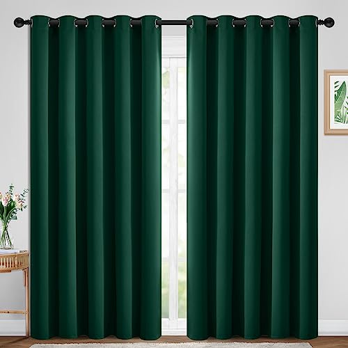 Yakamok Blackout Curtains Room Darkening Thermal Insulated Window Panels,Solid Grommet Top Drapes for Bedroom/Living Room(70Wx84L, Dark Green, 2 Panels)