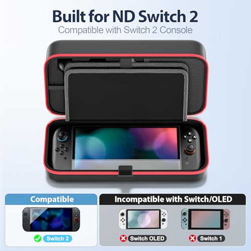 Image of OIVO Switch 2 Case Compatible with Nintendo Switch 2025, Hard Switch 2 Case Suitable for Joy Con 2 & Adapter, Bag for Switch 2 with 24 Game Cards Storage, Nintendo Switch 2 Accessories Red