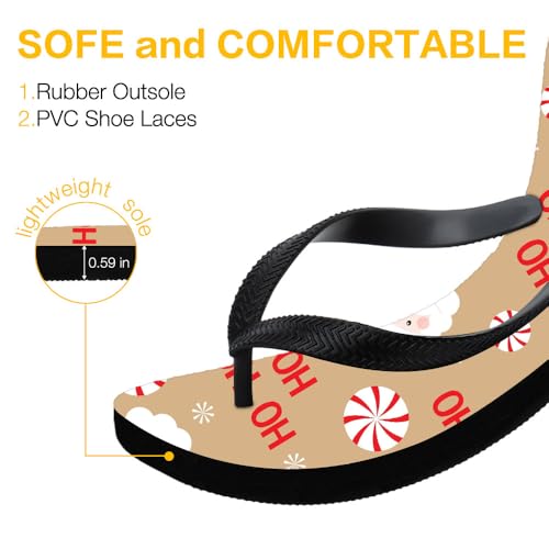 Christmas Flip Flops Women Men Santa & Candy Cane Prints Holiday Parties and Casual Anti-Slip Thong Sandals Lightweight Beach Rubber Shower Shoes Summer Comfortable Slippers Two-Tone Slides3