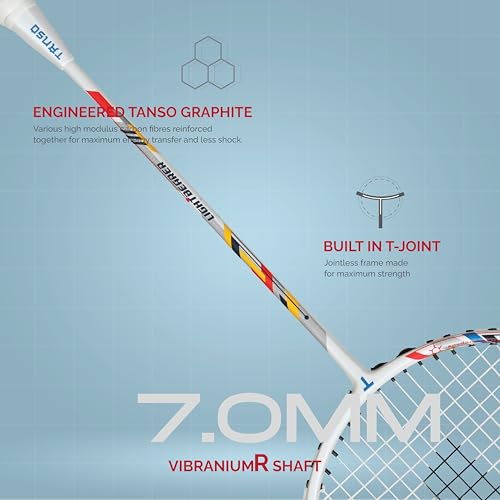 Image of TANSO Lightbearer Full Graphite Ultra Light Weight Carbon Fibre Strung Badminton Racket (32 Lbs Tension, 675 mm Long, 77 Grams, Strung with Premium Strings and Full Racquet Cover)