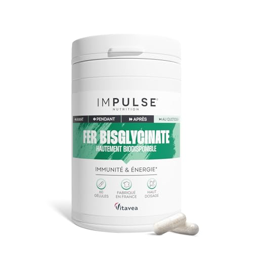 Impulse Nutrition - Fer Bisglycinate 14 mg Hautement Assimilable - Énergie, Immunité & Anti-Fatigue - Complément Alimentaire Sport & Vitalité - Formule Pure & Efficace - Fabriqué en France