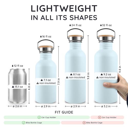 Image of Bambaw Metal Water Bottle 750 ml, Light Blue Sports Bottle, Non-Insulated Water Bottle, Stainless Steel Bottle 750 ml, Stainless Steel Bottle - Nordic Blue