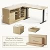 Home Office Furniture Set, 67'' Electric Standing Desk with 73'' Bookshelf and 2 Drawer Lateral File Cabinet, Office Furniture Desk Sets, Fluted Light Walnut