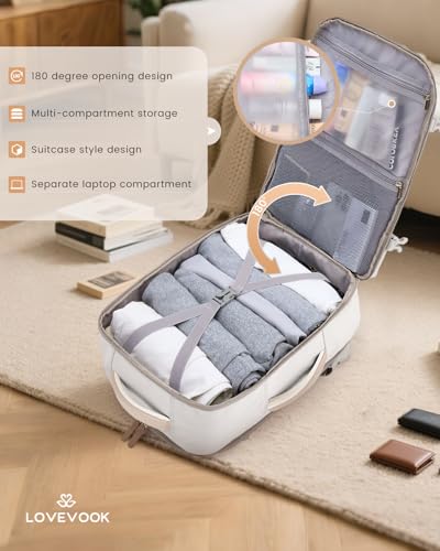 LOVEVOOK Handgepäck Reiserucksack 4 Stück, 40L Rucksack Damen Groß Flugzeug mit Nass- und Trockenfach 45x36x20, 17.3 Zoll Laptop Travel Backpack Kofferrucksack Carry On Luggage für Trip Reise