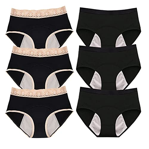 6 Pack Teen Period Panties Cotton Girls Leak Proof Menstrual Underwear Women Heavy Flow Briefs(Size S)