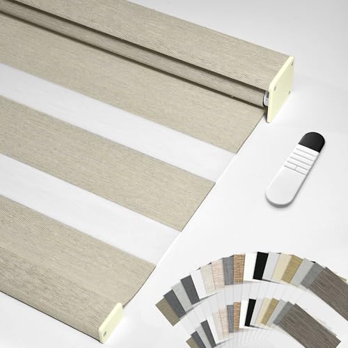 Boolegon Motorized Zebra Blinds with Remote, 75% Blackout Smart Zebra Shades, Automatic Privacy Zebra Roller Shades for Day and Night, Easy to Install Blinds, Linen Beige, Custom Sizes