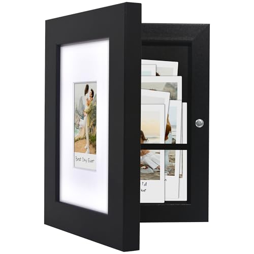 Americanflat 4x6 Picture Frame with Storage - Use as 2x3 Frame for Instant-Print Photos - Quick Change Storage Frames Holds up to 40 Photos - Tabletop or Wall Display - Black