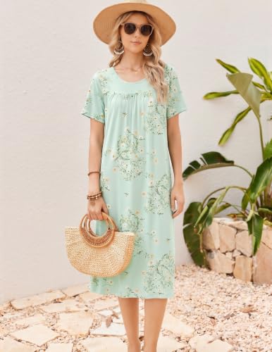 Ekouaer Long House Dress Bamboo Viscose Summer Short Sleeve Nightgowns for Women — view 5