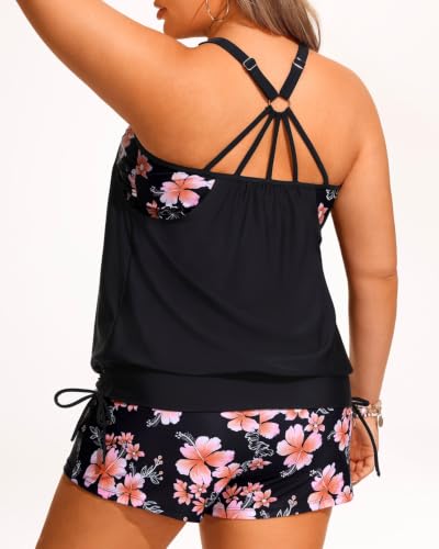 Image of Holipick Plus Size Tankini Swimsuits for Women Two Piece Tummy Control Bathing Suit Blouson Tankini Top with Shorts