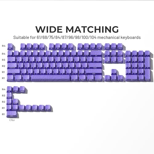 Image of HITIME XVX Shine Through Keycaps w /IMD Tech, Custom Topographic Keycaps 60 75 100 Percent, Purple Key Cap Set 118 Keys Lines Backlit, OEM Profile Side Printed for Keyboards