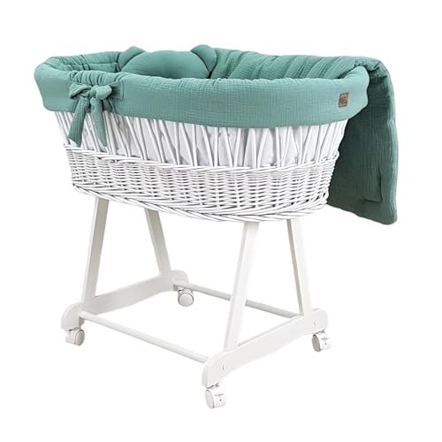 Generic Moseskorb weiß mit Gestell, Matratze und Bettwäsche,...