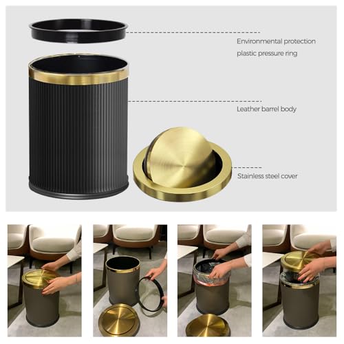 Image of 15L /4GAL Black Bathroom Trash can,Gold Bathroom Garbage can with lid,Small Trash Can with Flipping Lid, Garbage cans for Bedroom, Kitchen,Living Room.(15L-Black)
