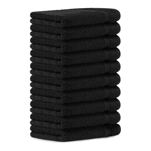 Luckytowel Gästehandtücher 30x50 cm – Oeko-TEX Gästehandtuch aus 100% Baumwolle mit 600 g/m² – Kleine Handtücher mit Aufhängeschlaufe – flauschig & saugstark – Gästetücher Set – 10er Pack Schwarz