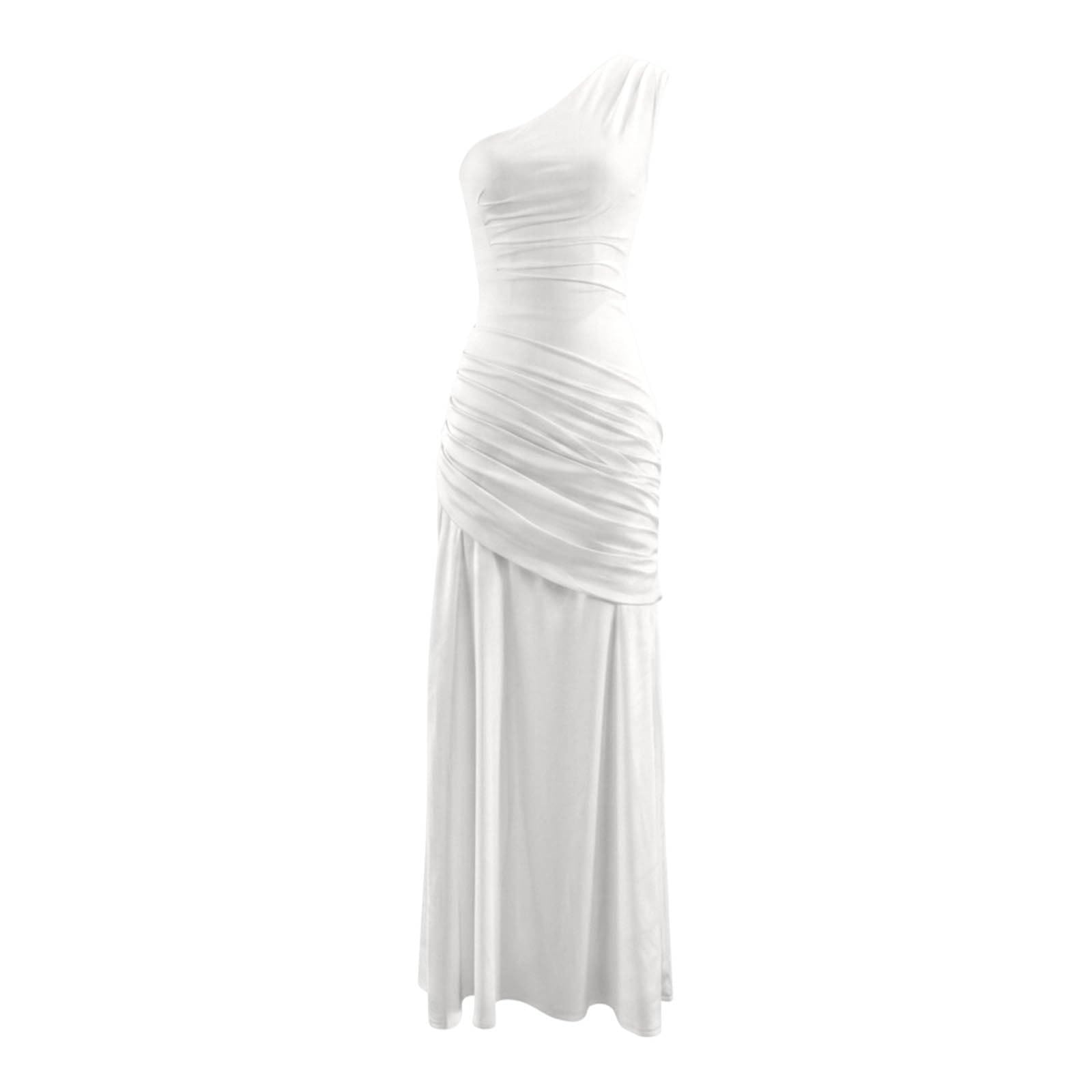 Generisch Robe midi asymétrique froncée en satin avec épaules asymétriques moulante élégante pour femme