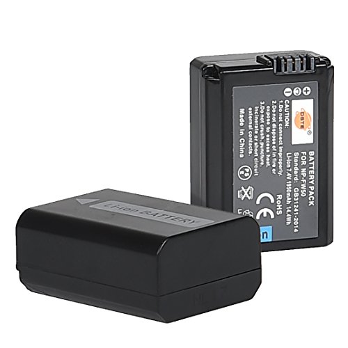 DSTE Lot de 2 batteries Li-ion NP-FW50 compatibles avec Alpha 7 7R 7R II 7S a7R a7S a7R II a5000 a5100 a6000 a6400 a6500 NEX-7 SLT-A37 DSC-RX10