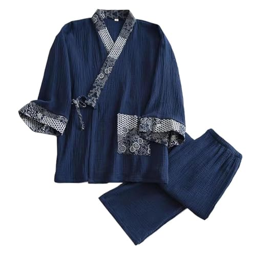 Kimono japonés para hombre: ropa de dormir holgada de algodón para casa