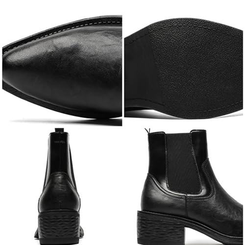 Men's Pointed Toe Chelsea Ankle Boots Leather Elastic Slip On Low Heel Western Dress Boots High Top Business Formal Chukka Boots2