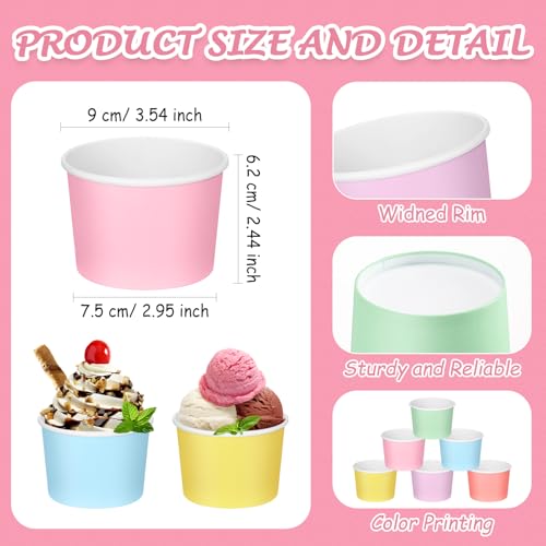 Image of Nuenen 300 Pcs 8 oz Summer Ice Cream Paper Cups Bulk Disposable Dessert Cups Solid Color Paper Dessert Bowls for Snack Sundae Spring Party Favors Ice Cream Bar Supplies (Pastel Color)
