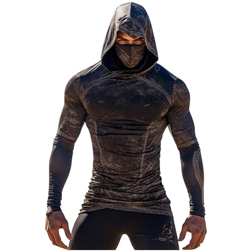 Men's Sun Protection Hoodie Shirt with Mask UPF 50+ Long Sleeve UV SPF T-Shirts Rash Guard Fishing Swimming