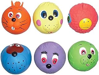 6 x Latex Faceballs Dog Puppy Toy Tennis Balls Sized Soft Squeaky Face Balls