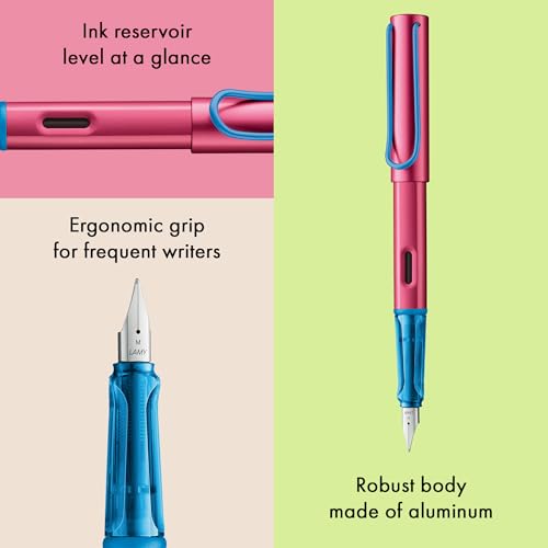 Image of Lamy AL-star rollerskate fountain pen with polished steel nib in line width M | Lamy Fountain pen with ergonomic grip - lightweight aluminium housing - incl. LAMY T 10 blue ink cartridge - right handed