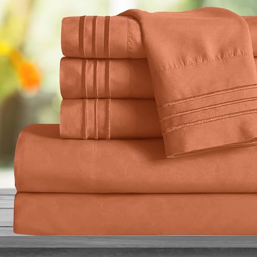 Image of Mocassi Twin XL Sheet Set - Luxury Hotel 1800 Premier Bedding Sheets & Pillowcases - Ultra Soft Breathable & Cooling Bed Sheets - Deep Pocket - Wrinkle Resistant - 4 Piece Set - Twin XL, Coral