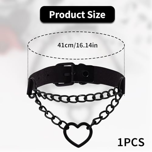 Herz Chocker Halsketten Kreis,Punk Choker Kette,Herz Charm Verstellbare Kragen Halskette,Elegant Halsband Damen,Lederhalsband,Collar,Gothic Schmuck,EMO Accessoires,Joker Kette,Rocker Outfit (Schwarz)