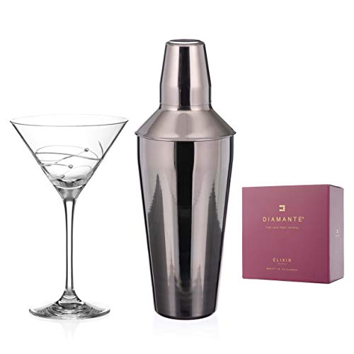 DIAMANTE Martini cocktiail Shaker and Glass Set 'Spiral' - Martini Set with one Metal Shaker and 1 'Spiral' Crystal Martini Glass Gift Set - Image 3